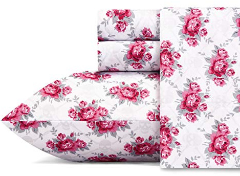 Betsey Johnson Sheet Set, Polyester, Skull Rose, Twin