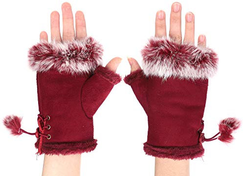 IBLUELOVER Handschuhe Fingerlos Damen Fausthandschuh Simuliertes Pelz Winterhandschuhe Suedette Einfarig Fäustlinge Handgelenk Handwärmer Touchscreen Smartphone Gloves Halbe Fingerhandschuhe