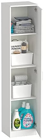 MUEBLES PITARCH | Armario Multiusos 1 Puerta para Limpieza, cocinas, galerias, 4 Huecos, 180x40x35 cm (Alto x Ancho x Fondo) Puerta a Izquierda o Derecha, Blanco, Colección Tibet