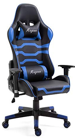 Mingone Gaming Stuhl Computerstuhl Höhenverstellbarer Chefsessel Schreibtischstuhl Ergonomischer Gaming Sessel mit Verstellbaren Armlehnen und Wippfunktion Livestreaming Blau bis 150kg