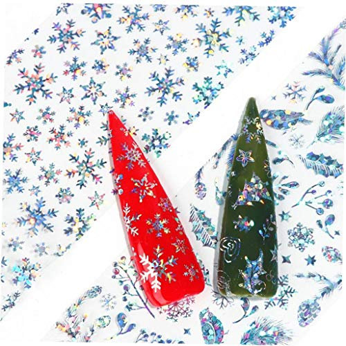 Angoter 10pcs Holographic Weihnachten Nail Sticker Laser Snowflake-Nagel-Kunst Transferfolien Winter-Nagel-Kunst-Dekor-Wasserzeichen-Aufkleber Zufall Stil