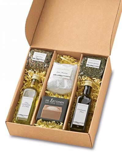 Fattoria Geschenk Set mit italienischen Spezialitäten | Präsentkorb gefüllt mit Olivenöl, Balsamico Essig und italienischen Kräutern | Feinkost Geschenkidee