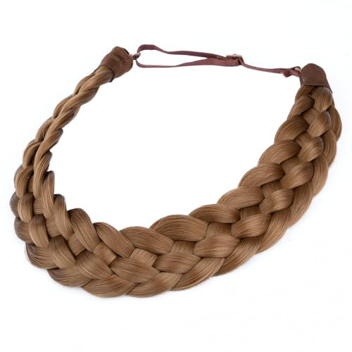 BOBIYA 5 brins synthétiques cheveux tressés bandeau classique chunky large tresses tresse élastique extensible postiche pour les femmes fille beauté accessoires (medium brown)