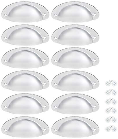 DRELD 12Pcs Retro Drawer Pulls, Cabinet Door Vintage Shell Cup Handles, Cupboard Pulls Antique Furniture Pulls Hardware with 24Pcs Screws for Room, Kitchen, Store, Office (Silver)