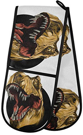 Ancient Dinosaur Head Double Oven Mitt Pot Holder Heat Resistant Quilted Double Oven Gloves for Catering Chef Kitchen Home Microwave BBQ
