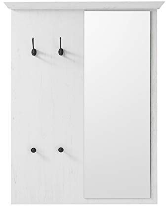 GuenstigEinrichten Garderobenpaneel Hooge in Pinie weiß Landhaus Wandgarderobe mit Spiegel 105 x 140 cm (Garderobenpaneel)