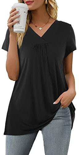 Florboom Tshirt Damen V Ausschnitt Oberteile Elegant Bluse Einfarbiges Tunika Schwarz S