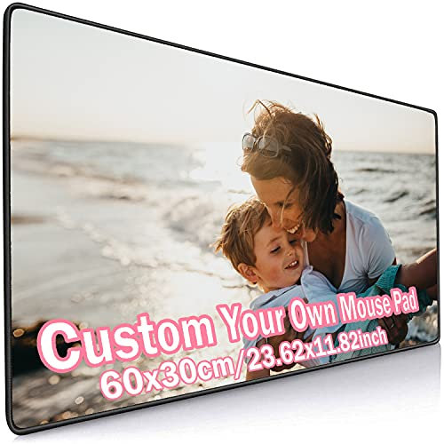 Tapis de souris avec photo personnalisée, grand tapis de souris de jeu professionnel avec bords cousus, cadeau créatif, tapis de bureau personnalisé 60x30cm