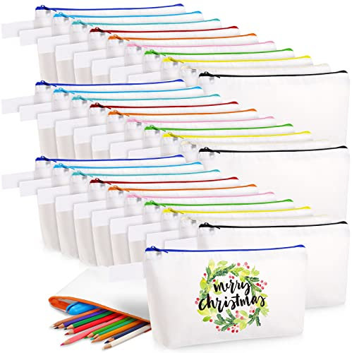 Saintrygo 30 Stück Blanko DIY Handwerk Leinwand Federmäppchen – Make-up-Tasche in Großpackung, Reise-Kulturbeutel, Kosmetiktasche mit Reißverschluss zur Aufbewahrung (24 x 13 x 5 cm)