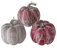 RiloStore 3 STK KÜRBIS DEKO Kürbisse nr2928 Weiss rot grau Weiss 10x8cm Shabby Chic Frost Deko Halloween Autumn Herbstdeko Dekokürbis Dekoobjekt Tischdeko Dekofrüchte