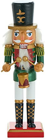 Baroni Home Schiaccianoci in Legno Dipinto A Mano, Decorazione Natalizia, Burattino da Collezione Tamburino Verde, 25 cm