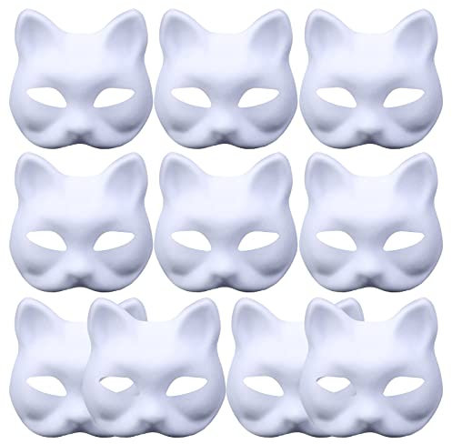 TheStriven Weiße DIY Maske Handgemalte Karneval Maskenball Party Unbemalt Katze Masken Fuchsmaske Cosplay Kostüm Leere für Maskerade, 10 Stück (Katze)