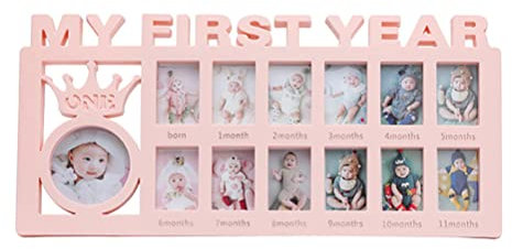 BSTCAR Bilderrahmen Babys, 12 Monate, Mein erstes Jahr, Erinnerungsfotorahmen, Babygeschenk Jungen und Mädchen, 40 x 20 x 3 cm