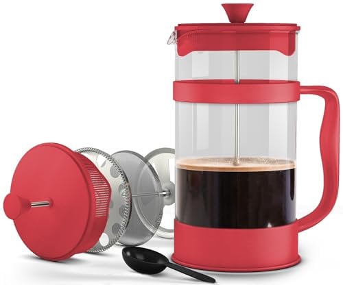 Utopia Kitchen 12 Ounce 0.35 Liter French Press Coffee Maker, Tea Maker, Travel Coffee Presses, Heat Resistant Thickened Borosilicate Coffee Pot for Camping Travel Gifts, Red Pack of 1