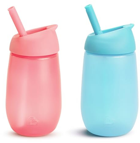 Munchkin Simple Clean Toddler Cup Set, Baby & Sippy Cups with Straw, BPA Free Non Spill Cup, Dishwasher Safe Straw Leakproof Silicone Childrens Bottle - 10oz/296ml, 2 Pack, Pink/Blue