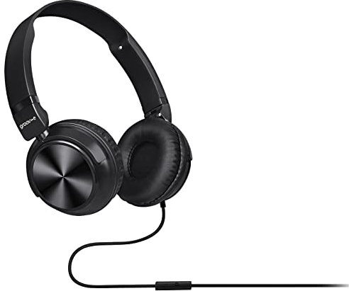 groov e Tempo - Wired Stereo Headphones - Over the Ear Adjustable Headset with 40MM Audio Drivers & Hands-Free Microphone with Voice Assistant - Black
