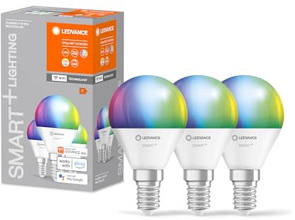 LEDVANCE Smarte LED-Lampe mit WiFi-Technologie für E14-Sockel, matte Optik ,RGBW-Farben änderbar, Lichtfarbe änderbar (2700K-6500K), 470 Lumen, Ersatz für herkömmliche 40W-Leuchtmittel, 3-er Pack