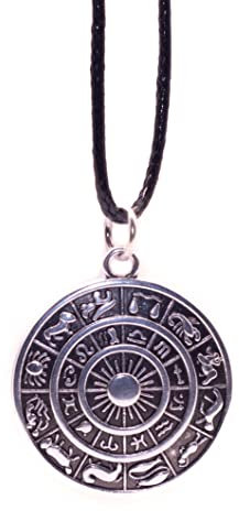 NILUXE DESIGN -Colgante Signo Zodiacal con Sol Central de 30mm – Collar Disco Horóscopo de Zamak Bañado Plata 925 Acabado Antiguo- Colgante Hombre Mujer Zodiaco - Cordón Encerado -Ideal para Regalar