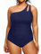 Aqua Eve Einteiliger Badeanzug in Übergröße, Einschulter-Badeanzug, Bauchkontrolle, Schlüsselloch-Bademode, Blau: 1, 18 Plus
