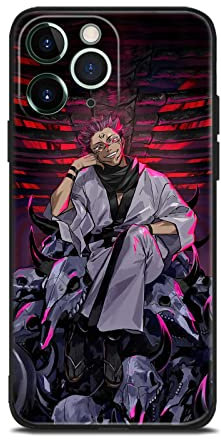 HWLHJJ Ryomen Sukuna Jjk Artistic Shonen Anime Silicone Case - Black TPU Manga Protective Design for iPhone 13