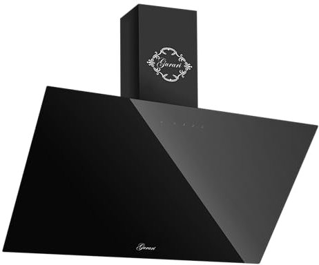 GURARI Dunstabzugshaube 90 cm kopffrei GCH D 286.9 BL Prime Schwarz Glas | Wandhaube Umluft/Abluft | Abzugshaube 1000m³/h mit Fernbedienung (EEK A) | Randabsaugung, TouchControl, Timer