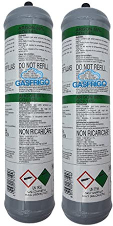 GASFRIGO® - Nr. 2 Bombole usa e getta gas miscela argon co2 da 1 lt. 110 bar attacco M10x1 - saldatura MAG - NOTA E' UN PRODOTTO PROFESSIONALE-MARCA EUROTRE MADE IN ITALY