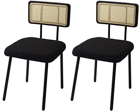2er-Set Esszimmerstuhl HWC-K88, Lehnstuhl Stuhl, Holz Poly-Rattan Metall Bouclé - Stoff/Textil schwarz