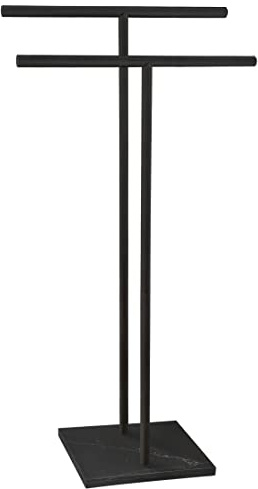 EADOT 101.6 cm freistehender Handtuchhalter für Badezimmer, Boden, Doppel-T-Form, Badetuchhalter mit Marmor-Design-Basis, Handtuchhalter, stehend neben der Badewanne oder Dusche, SUS304, mattschwarz