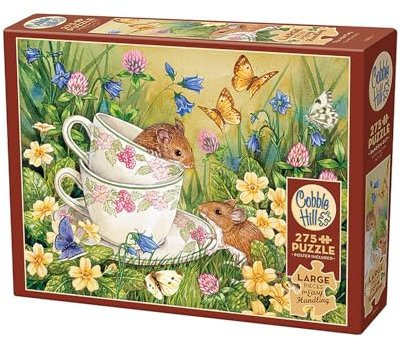 Cobble Hill 3848012 Tee für Zwei, 275 Teile Puzzle, Kinderpuzzle mit großen Teilen inkl. Puzzleposter, für Kinder ab 9 Jahren, Blumen, Mäuse