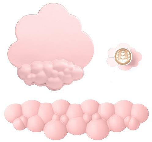 ATTACK SHARK Cloud Repose-poignet Tapis de Souris avec Dessous de Verre, Support de Poignet Ergonomique pour Clavier, Base Antidérapante, Ensemble d'accessoires de Bureau Mignons -Rose Clair