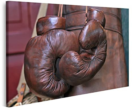 islandburner Bild auf Leinwand Boxhandschuhe Retro Stil Braun Leder Bilder Wandbilder Poster IOCZ-1K