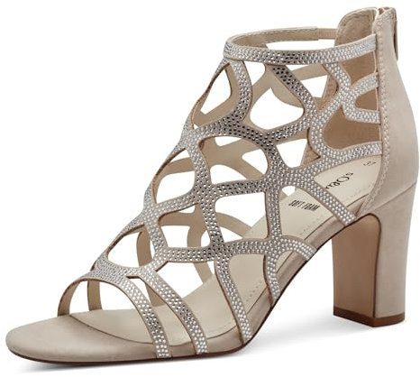 s.Oliver Damen Sandalen mit Absatz mit Reißverschluss Glitzer, Beige (Nude), 39