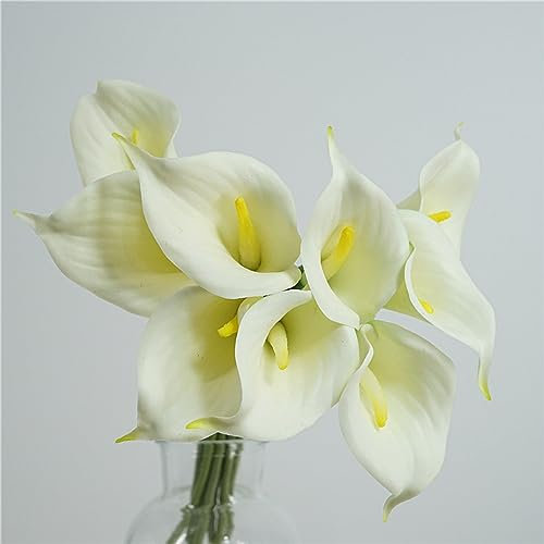 HAOSHICS 9 lirios de cala artificiales, lirios de calas de látex realistas con tallo de poliuretano suave, elegante decoración de flores para boda, hogar, fiesta, oficina, arreglos florales de