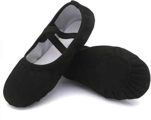 Uniuni Ballettschuhe Mädchen Ballettschläppchen Kinder Ballett Schläppchen Leinen Tanzschuhe Geteilte Ledersohle Schwarz 35
