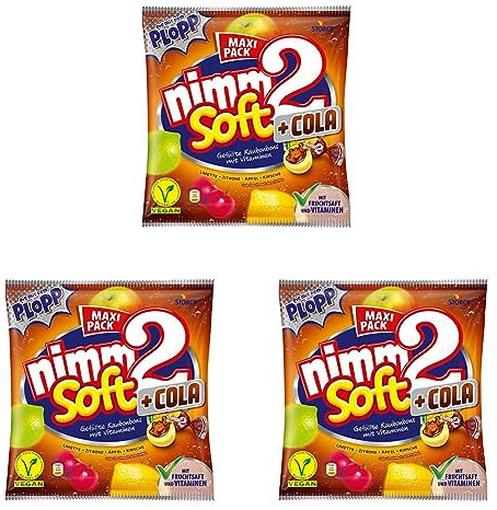 nimm2 Soft +Cola – 1 x 345g Maxi Pack – Gefüllte Kaubonbons in vier mit Frucht- und Cola-Geschmack (Packung mit 3)