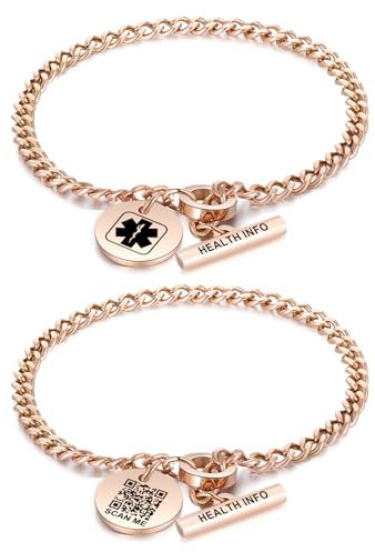 Theluckytag Titanium Steel Medical Alert ID Bracelet with QR Code for Men and Women - Emergency Info Wristband Fits 8-10 Wrists