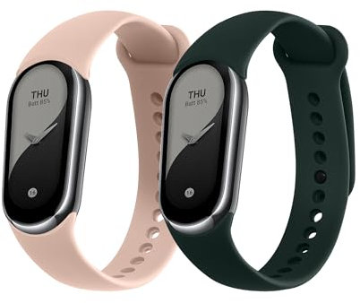 kwmobile Straps Compatible with Xiaomi Mi Band 8 / Mi Band 9 Straps - 2x Replacement Silicone Watch Bands - Smartwatch or Fitness Tracker - Dark Green/Dusty Pink