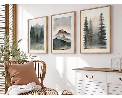 Bergwald, Wandkunst, Dekoration, Aquarell, Landschaft, Leinwand, Bilder, natürlich, abstrakt, Wandkunst, Gemälde, Baum, Wald, Poster, Drucke, modernes Kunstwerk für Wohnzimmer, Schlafzimmer, 40,6 x 61