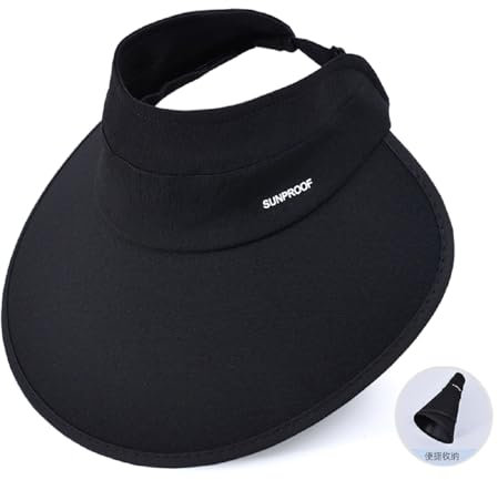 Chasenew Sombreros con visera para mujer, de ala grande, protección UV, para verano, safari, deportes, UPF 50+, plegable, Negro -, Talla única