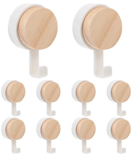OFFSCH 10stücke Selbstklebende Holz Wandhaken Multifunktionale Dekohaken Für Schlüssel Taschen Und Kleidung Stabile Und Praktische Haken Für Wohnzimmer Küche Bad Und Mehr