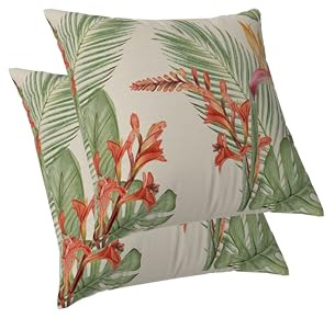 ggaimwf Kissenbezüge mit tropischen Blättern Palmen-Sofakissen Floraler Grünpflanzen-Dschungel Dekorative Leinenkissenbezüge Draußen Gartenterrassenbank Wohnzimmer Kissenhüllen 50x50cm 2er-Set