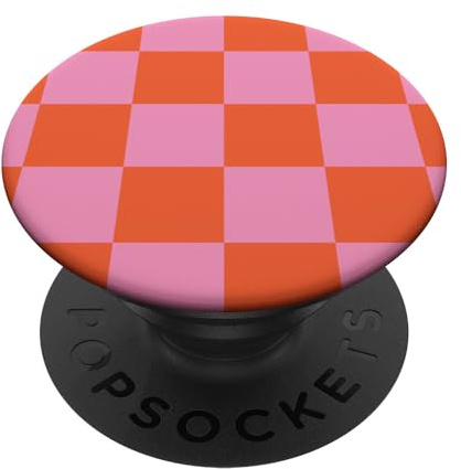 Orange & Pink kariertes Quadrat PopSockets mit austauschbarem PopGrip