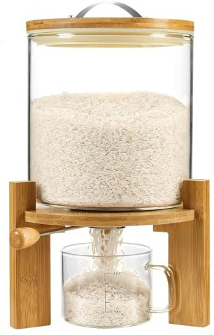 Rice Dispenser 5L, Grain Dispenser Glass Bucket, Cereal Dispenser Countertop for Kitchen and Pantry Organization, Large Rice Storge Container for Dry Food