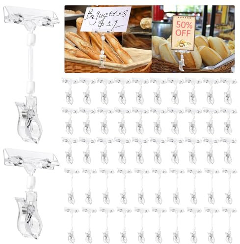 50 Stück Kunststoff Drehbare Schilderhalter, Transparente Preisschild Klammer, Merchandise Schild Clip, Display Clip, Halterung für Preisschilder für Supermarkt Heim Büro(30 Kleine+20 Mittlere)