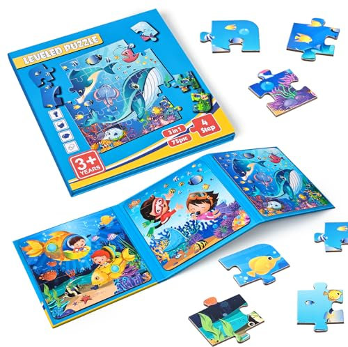 BBLIKE Magnetpuzzle Kinderpuzzle ab 3 Jahre Unterwasserwelt Kinderpuzzle für Kinder Puzzle ab 3 Jahren Reisespiele Kinder ab 3 Lernspielzeug für Kinder 3 4 5 Jahren Alt (Unterwasserwelt)