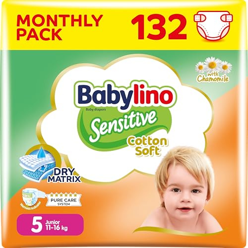 Babylino Sensitive Baby Windeln Größe 5, Junior (11-16Kg), 132 Windeln