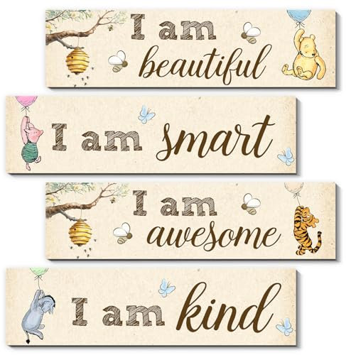 Winie Puuh Baby Stuff-Winnie Schlafzimmer Wanddekoration, bezauberndes Winnie Puuh Schild für Babyzimmer, Winnie Puuh Kinderzimmer, Babydusche Dekorationen (klassisch), 4 Stück