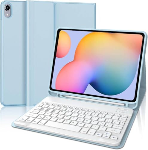 WINCHKING Funda Teclado Compatible con Samsung Galaxy S6 Lite 10.4 2022/2020, Funda con Teclado España Ñ Retroiluminado Bluetooth (Himmelblau)