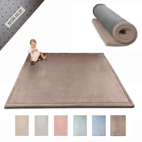 Wolkenweiche Spielmatte Baby 200x150x2,5cm, braun – Kinderzimmer Teppich mit hochwertigem Memory-Schaum – Krabbelmatte Baby mit Rutschfester Unterseite – Krabbeldecke, Kinderteppich, Tatami Matte