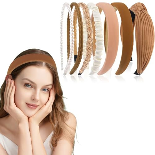 ZEPIQOR 7 Stück Haarreifen Set Damen, verschiedene Modelle, Perlen Stirnbänder, Stirnbänd Kunststoff Haarreif Stirnbänder Haarband für Mädchen Damen